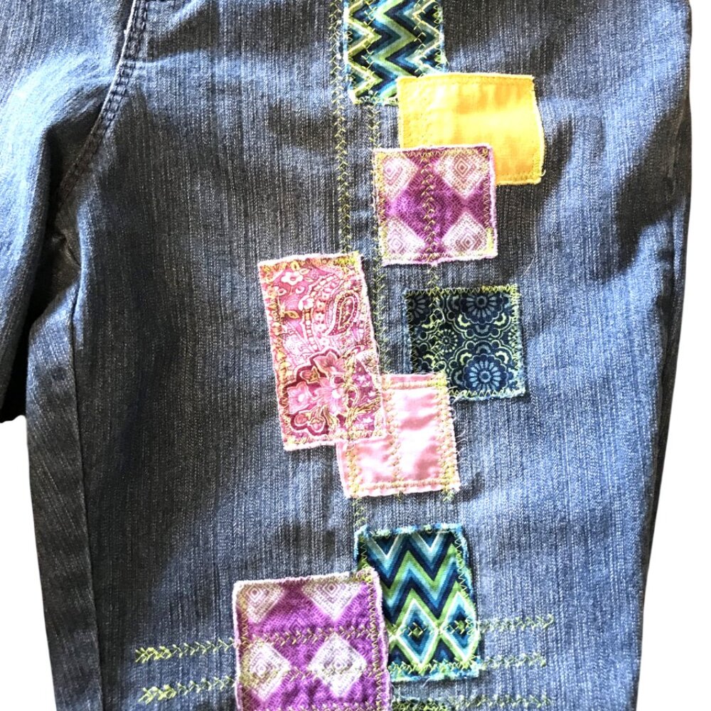 Patchwork Capri Cropped Jeans: Upcycled Vintage R… - image 7